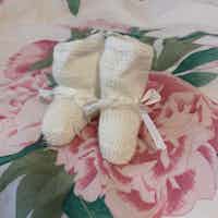 White Baby Booties with White Ribbon