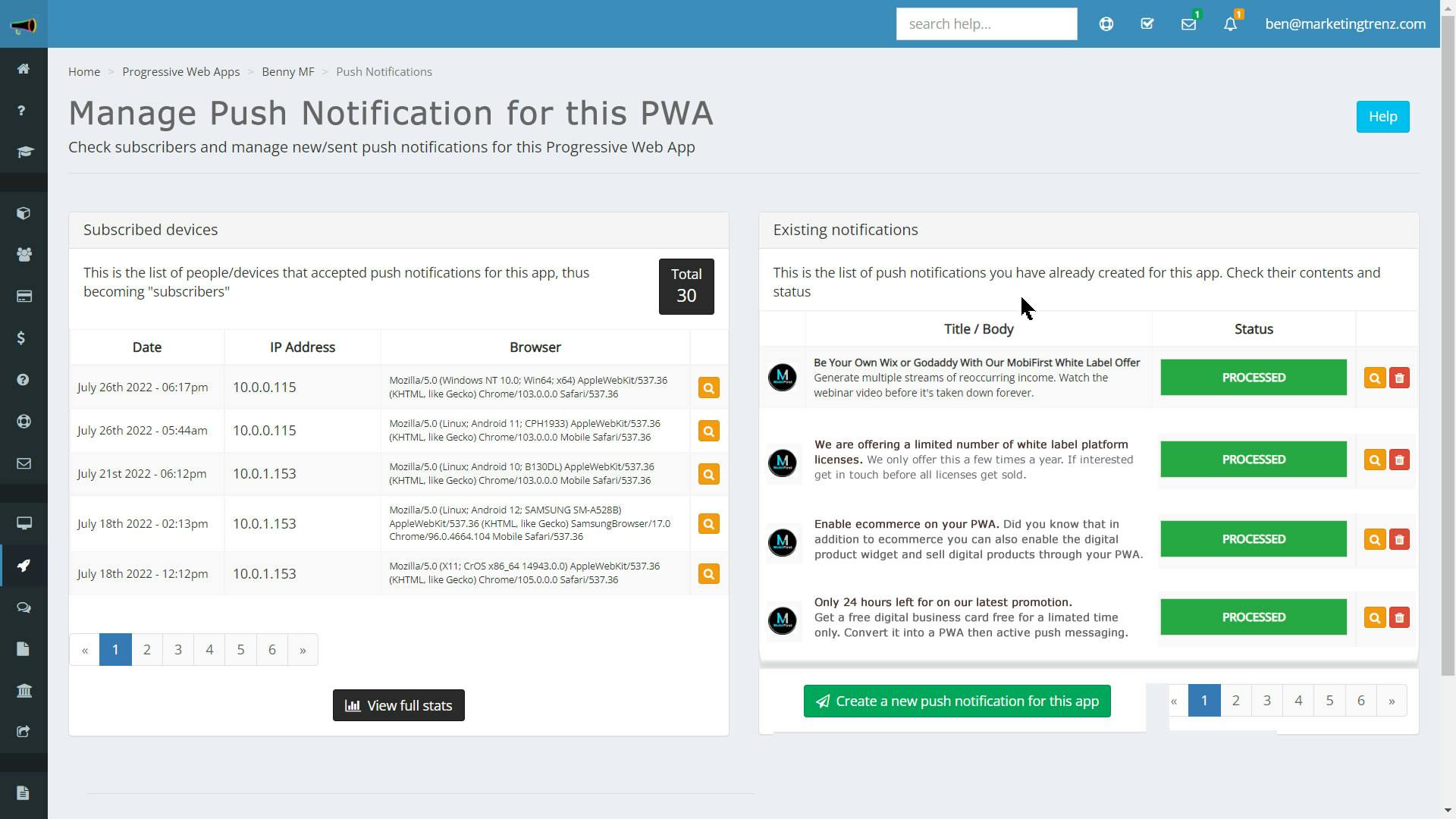 Cloud Based Push Notification Management Dashboard