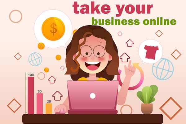 Woman On Laptop With The Words 'Take Your Business Online'