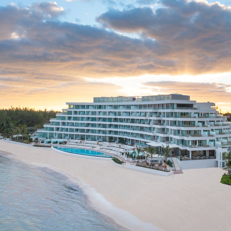 Aerial view of Goldwynn Bahamas luxury development on Cable Beach Nassau showing oceanfront location