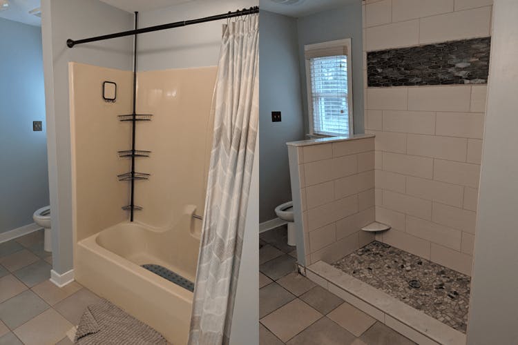 fiberglass replacement with custom tile shower