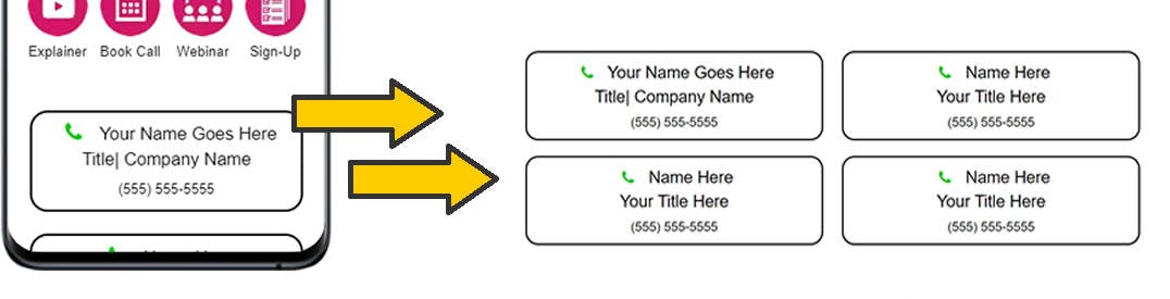 Custom quick dial buttons for MobiFirst digital business card template.