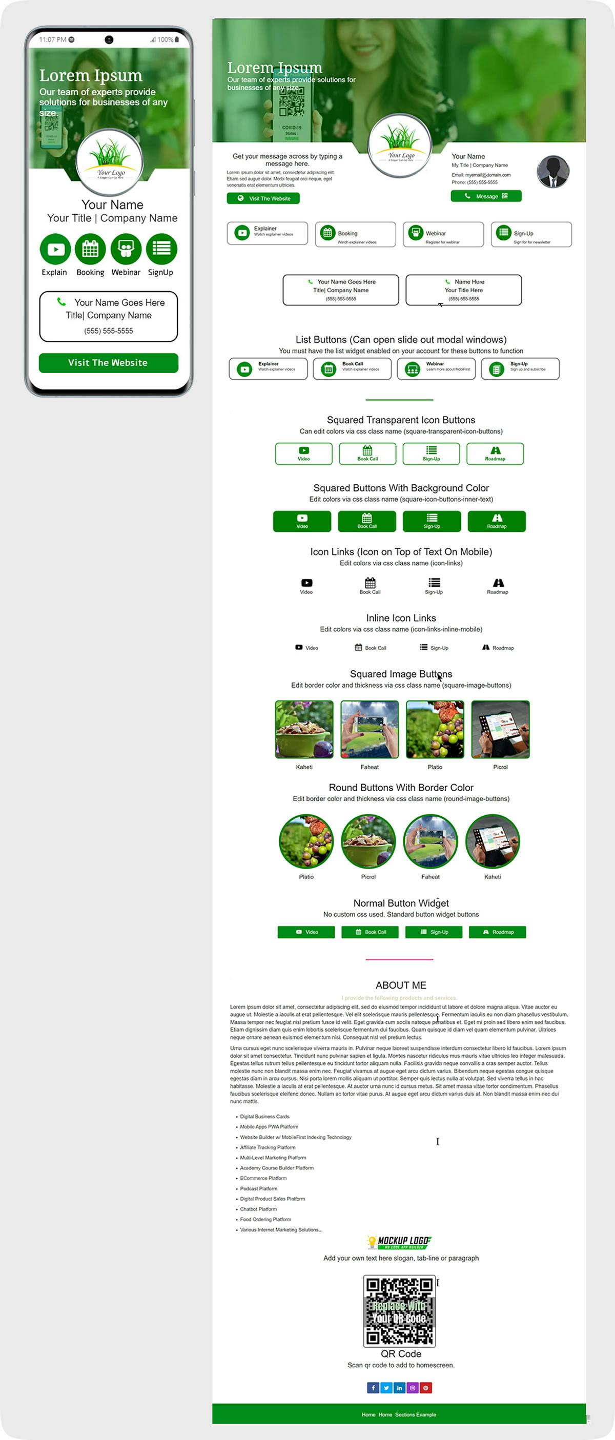 Mobile and desktop view of the MobiFirst green themed template.