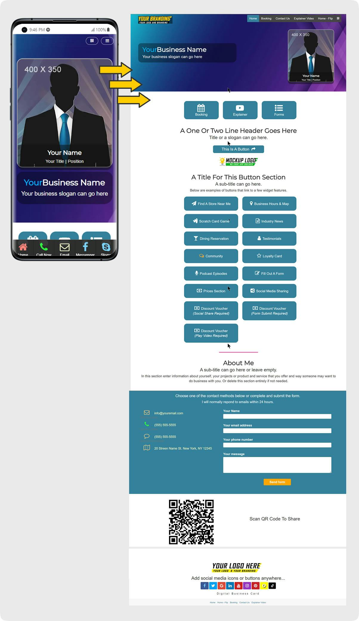 MobiFirst Digital Business Card Template With Profile Image On Desktop And Mobile Views.