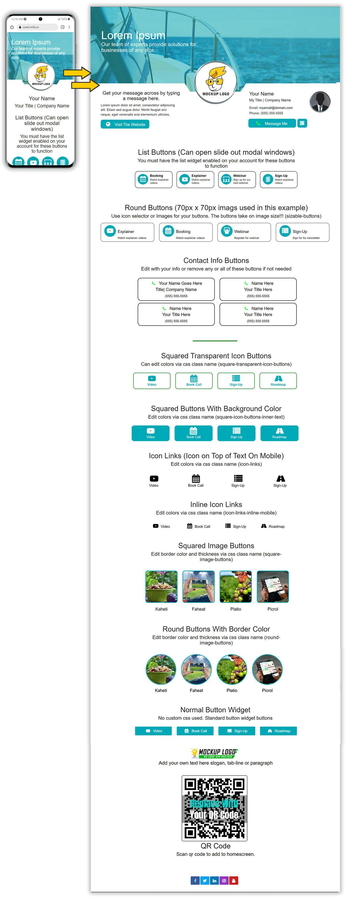 Mobile First Teal Website and Digital Business Card Template