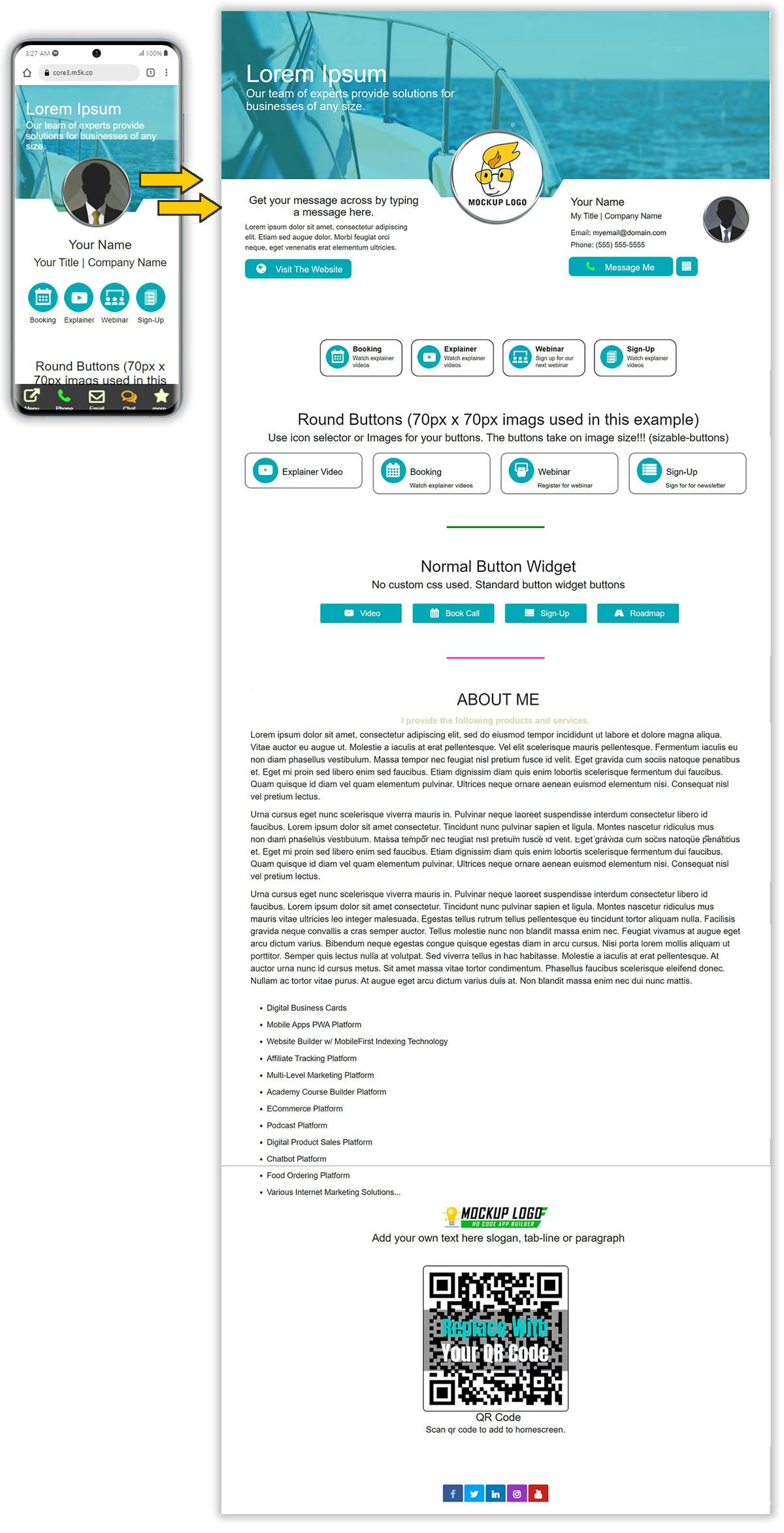 Mobile First Teal Website and Digital Business Card Template
