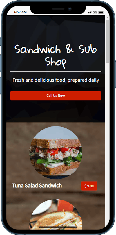 Sandwich/Sub Food Ordering