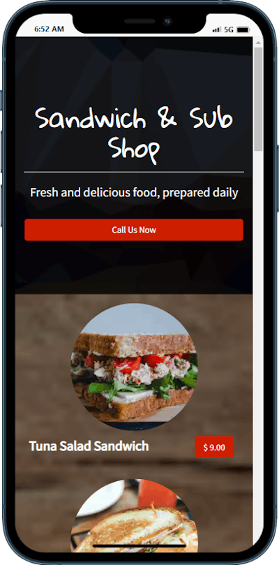 Sandwich and Sub Food Ordering