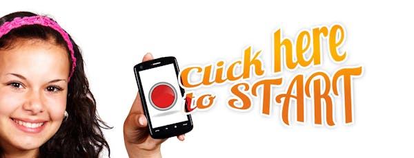 Image Of Girl With Smartphone And THe Words 'Click Here To Start'