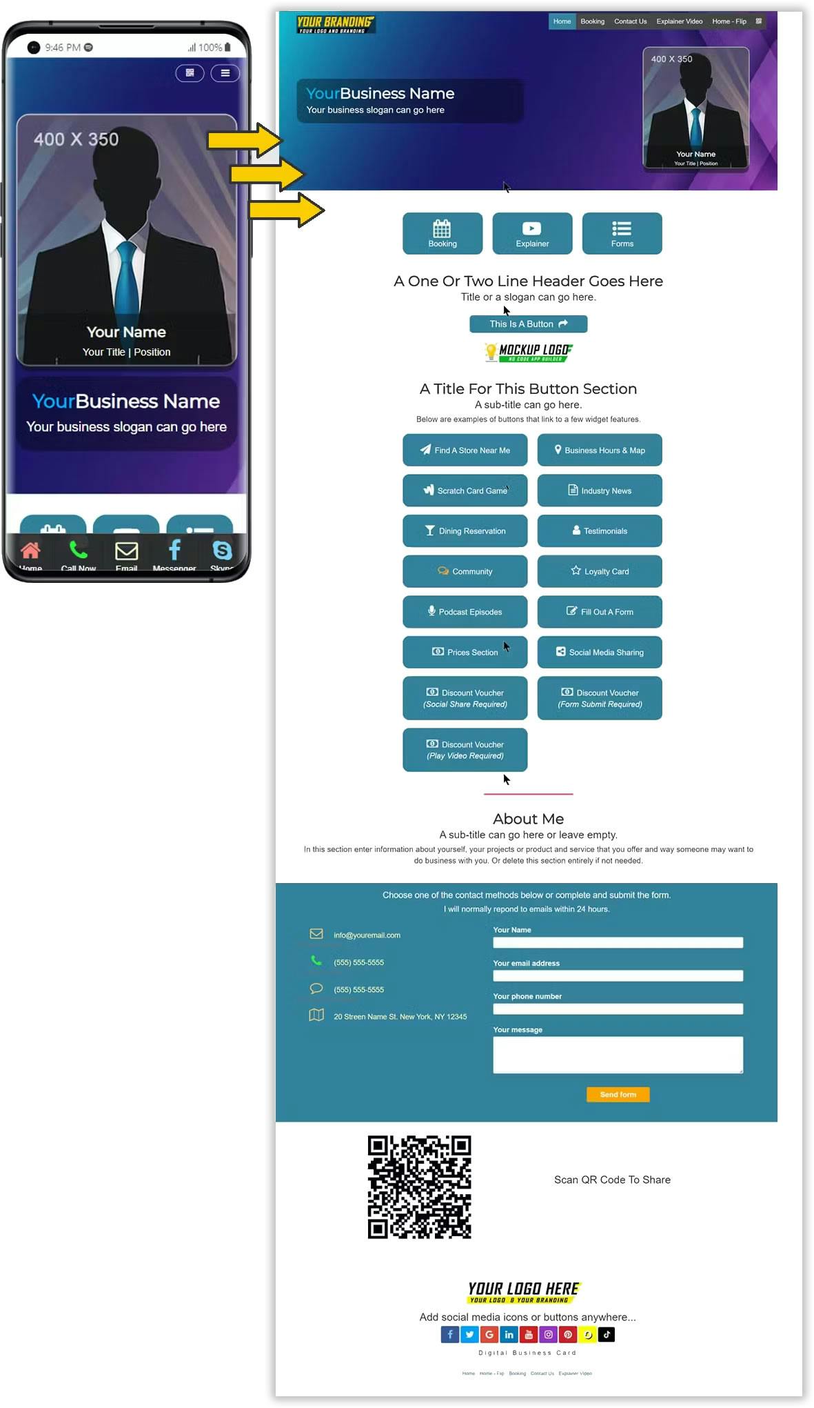MobiFirst Digital Business Card Template With Profile Image On Desktop And Mobile Views.