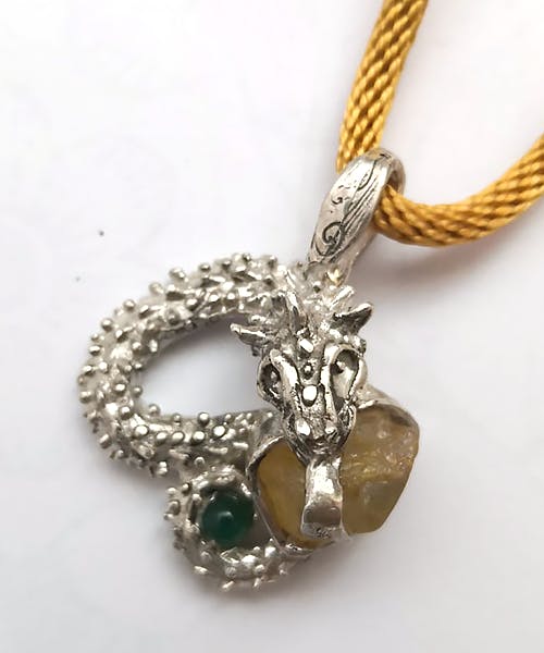 Ciondolo in argento con agata verde e quarzo citrino