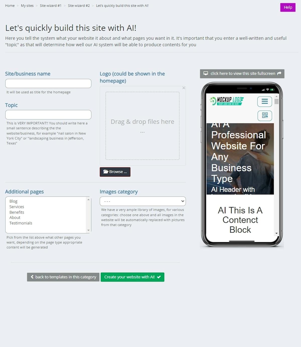 Mobilefirst-Personal Websites page editor with phone monitor showing changes in real time