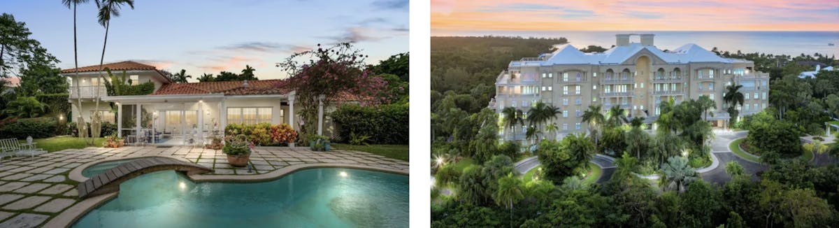 Lyford Cay Nassau Bahamas aerial view showing exclusive gated community with marina, golf course and luxury estates