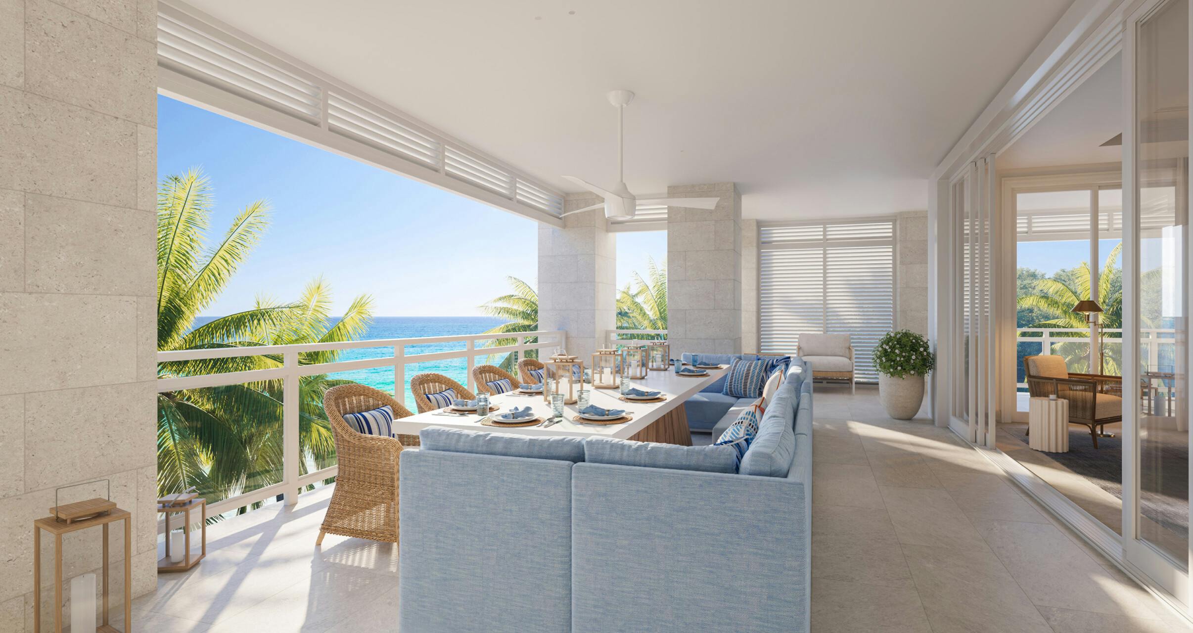 Four Seasons Paradise Island residences luxury interior design ocean view living room