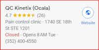 Google Rating QC Kinetix (Ocala) 4.7 Stars