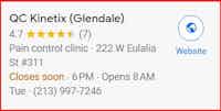 Google Review 4.7 Stars QC Kinetix (Glendale)