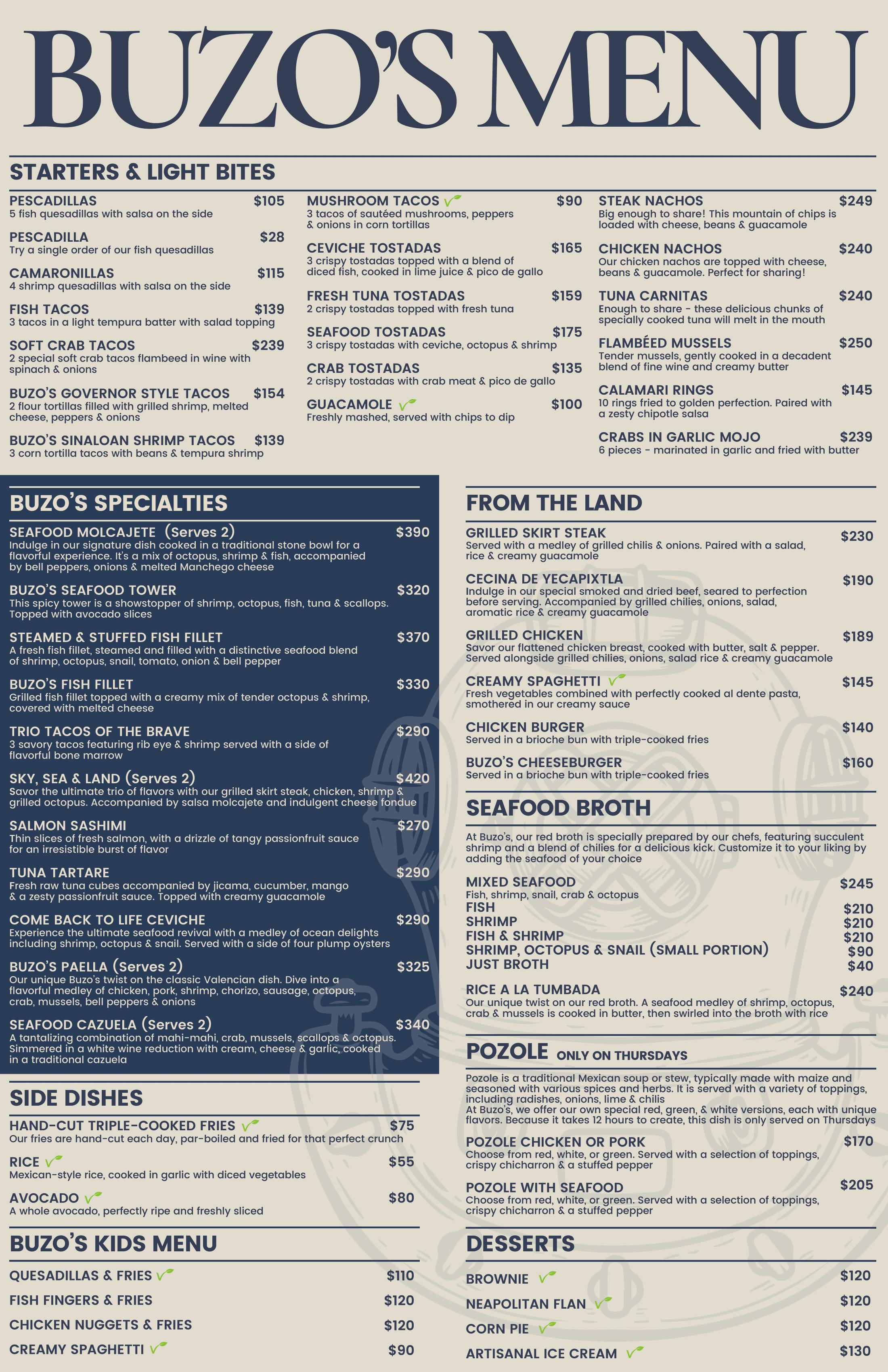 Food Menu in English