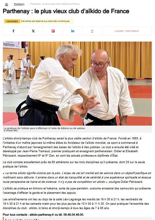 Le club d'Aîkido de Parthenay à l'honneur 