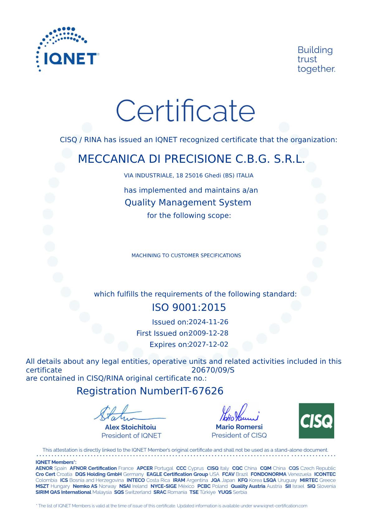 scarica la certificazione