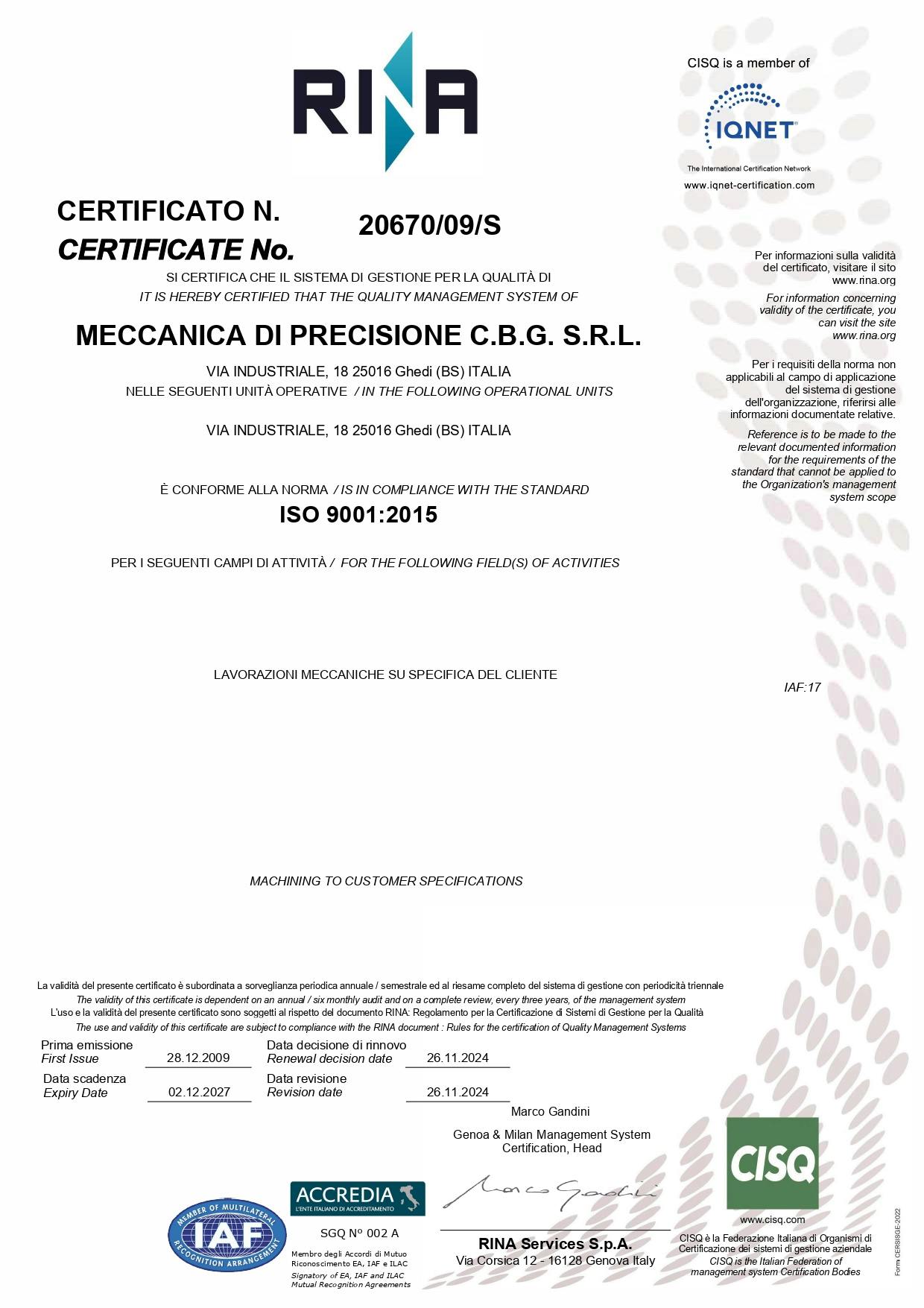 scarica la certificazione