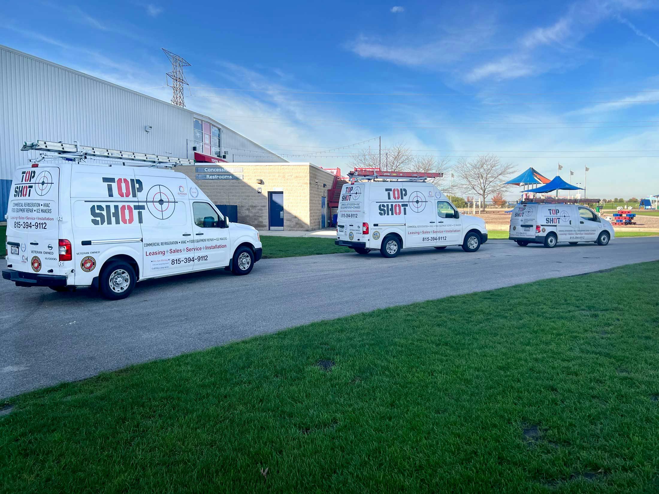 TopShot technician on-site installs a commercial ventilation system on the rooftop a professional kitchen.