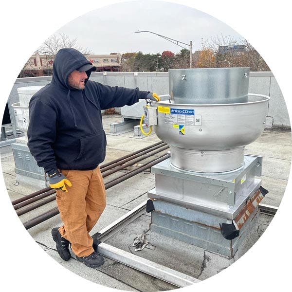 TopShot HVAC Technician Installing Ventilation Unit – Commercial HVAC Services in Rockford, IL