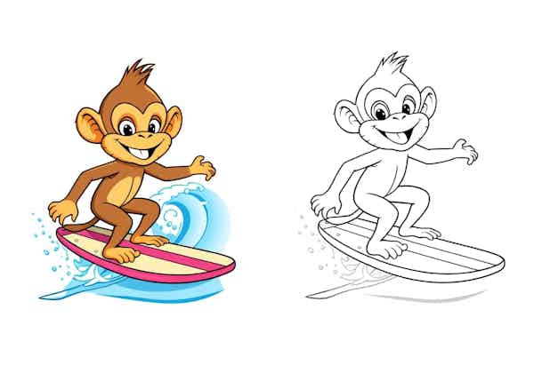 A great collection of animal surfing color book 