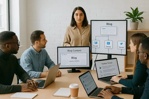 workspace with tailored content variations for different platforms