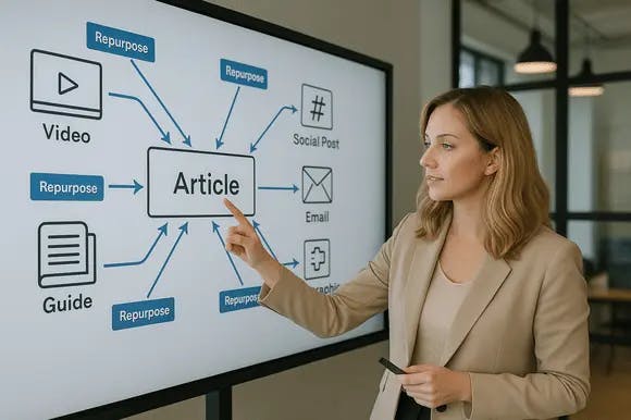 interactive visual map showing how a single article becomes many content assets