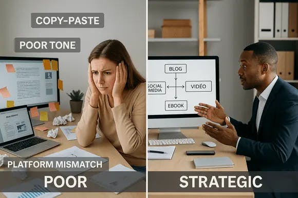 comparison of poor and strategic content repurposing methods