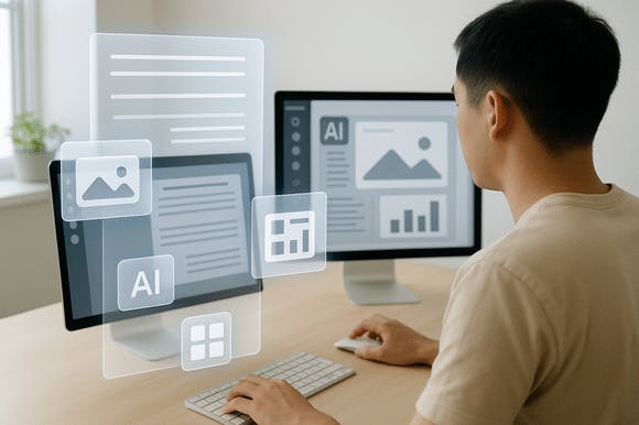 A person using ai tools to design visual content mapped to article structure