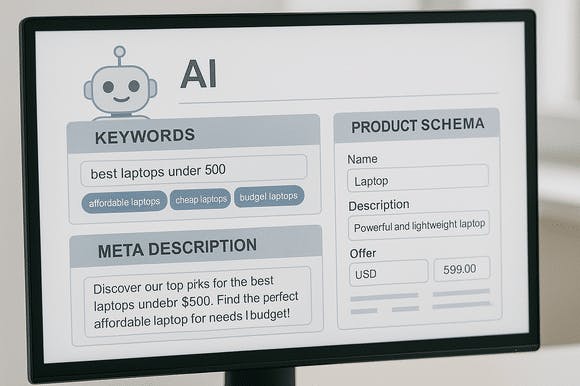 AI software automating keyword targeting and SEO elements for affiliate content and product pages