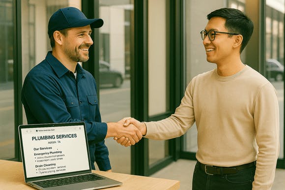 Service business owner building trust through optimized content and strong SEO