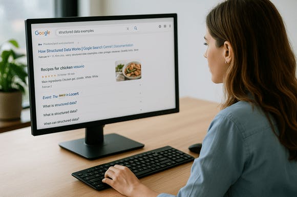 SEO strategist explaining how Google uses schema markup to deliver more relevant and enhanced search results.