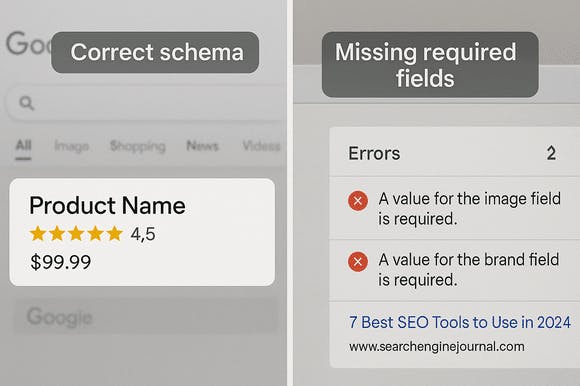 Comparison of properly implemented schema versus common beginner markup mistakes