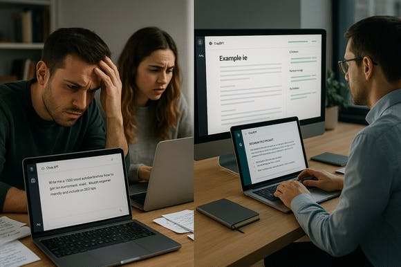 Comparison of generic user prompts versus structured SEOBoostAI prompt system.