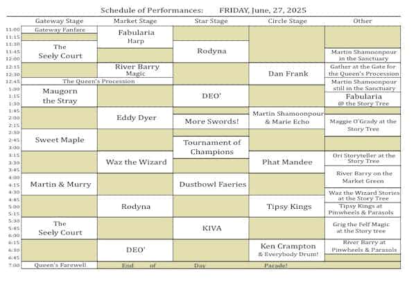 Friday's Schedule of Performances