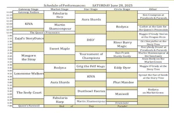 Saturday's Scheduled Performances