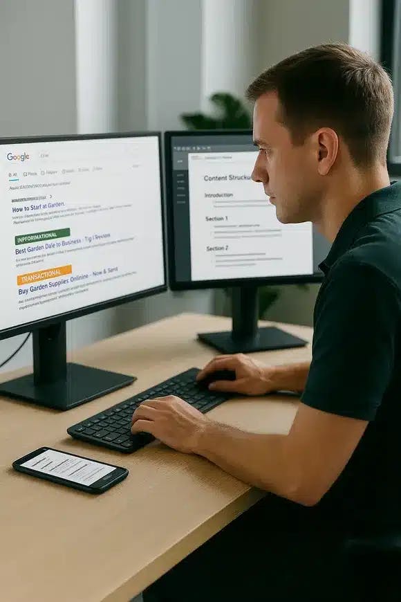 UX strategist aligning website content with different search intent types across devices