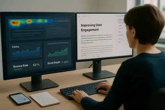 Strategist using behavioral analytics to refine article content structure and improve user interaction