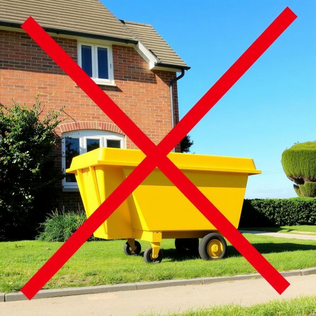 image of a yellow skip with an X through it